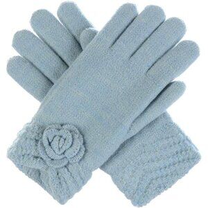 Women’s Winter Fashion Faux Fur Fleece Lined Knit Gloves Pastel Blue
